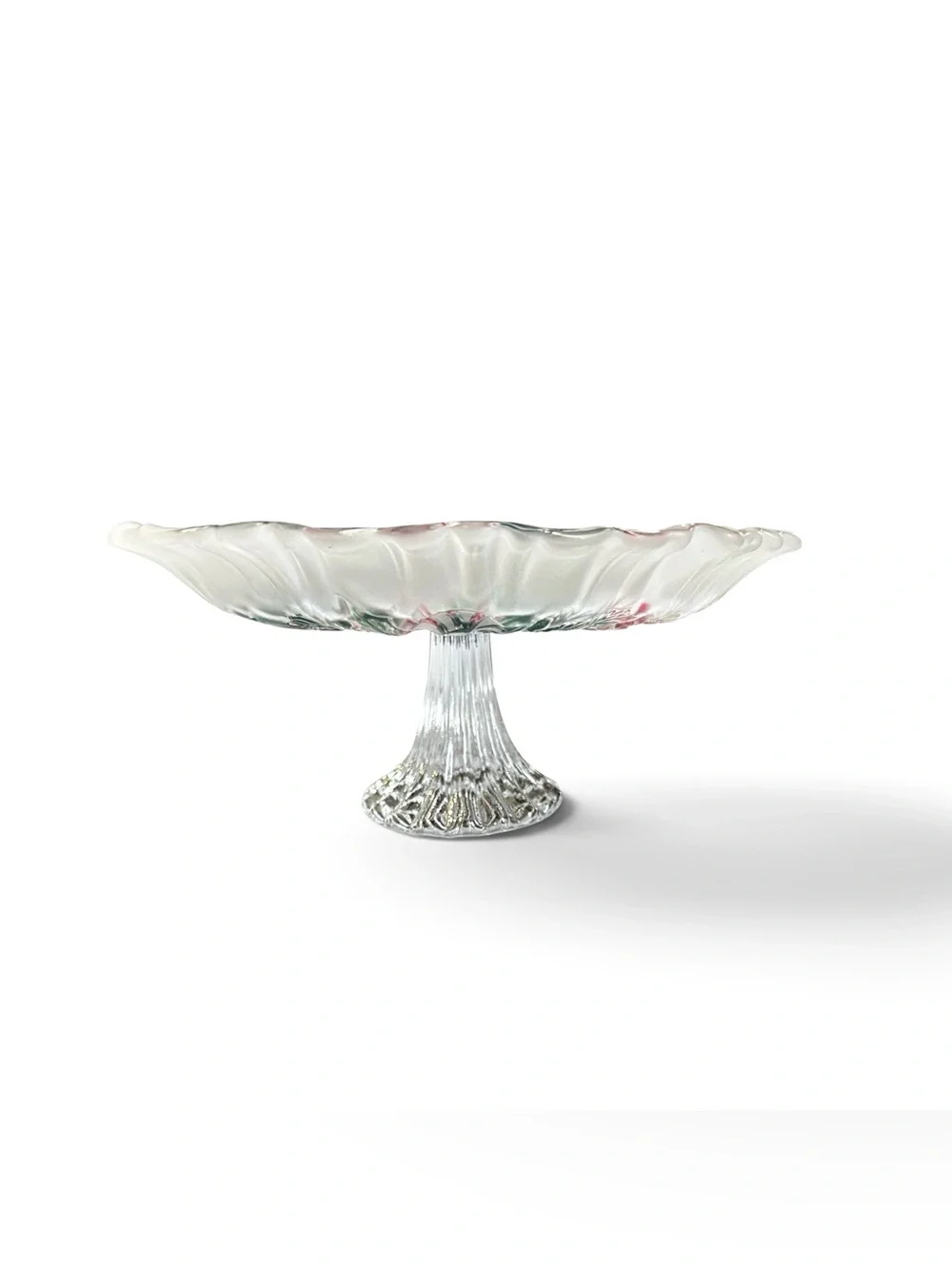 Mikasa Festive Wreath Glass Christmas Pedestal Candy Dish Cake Stand 9”
